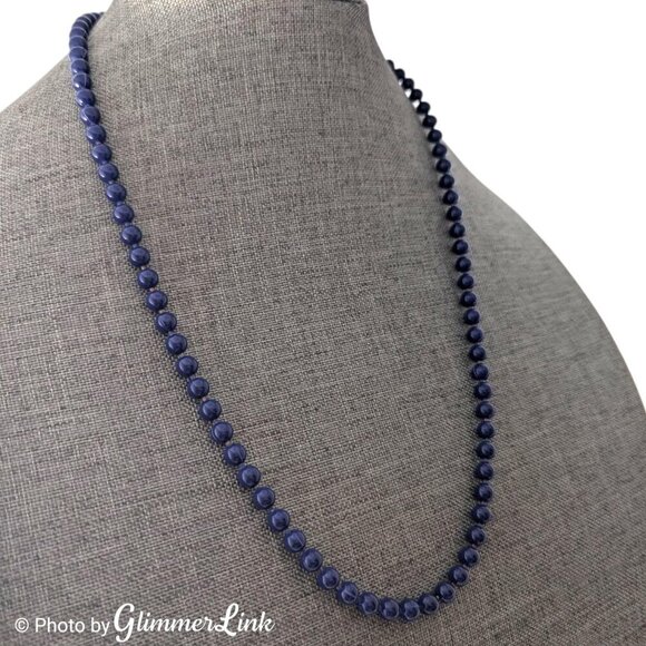 Vintage Oops A Daisy Deep Blue Enamel Gold Tone Beaded Necklace - Picture 2 of 11